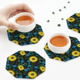 thumbnail image 3 of KLL Drink Coasters Set Octagon of 4,PU Leather Absorbent Coasters Set Decorative Coffee Cup Coasters Housewarming Gift for Home Decor-Sunflowers And Blue Flower, 3 of 5