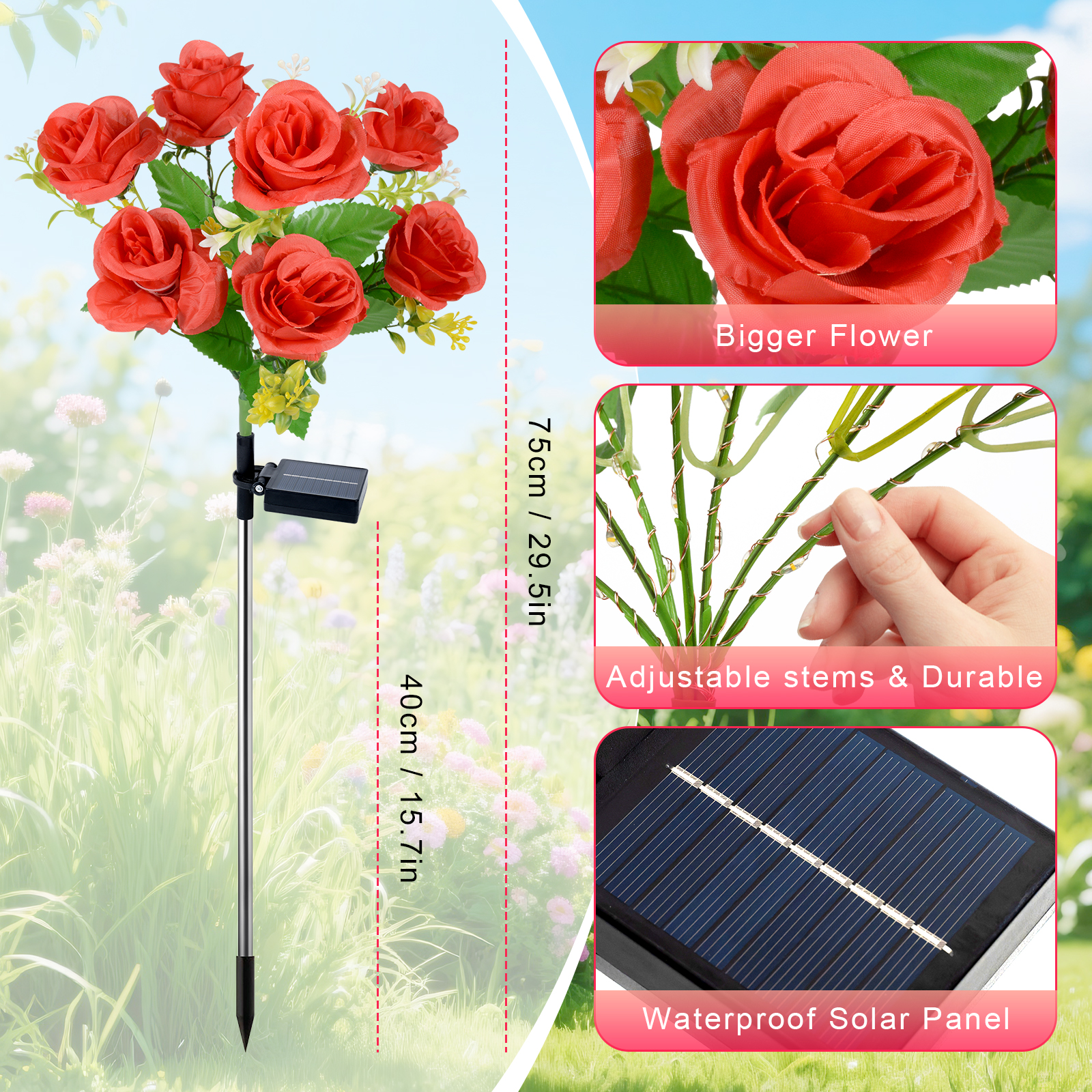 Qoosea 2-Pack Solar Rose Garden Lights Warm White photo 3