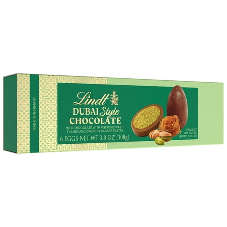 LINDT DUBAI STYLE MILK CHOCOLATE CANDY EASTER EGGS WITH PISTACHIO & KADAYIF, 3.8 OZ., 6 COUNT