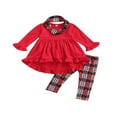 thumbnail image 1 of Bébé bébé Filles Ébouriffé T-Shirt Robe Tops Entendre Pantalon à Carreaux Écharpe 3Pcs Printemps Automne Tenues, 1 of 8