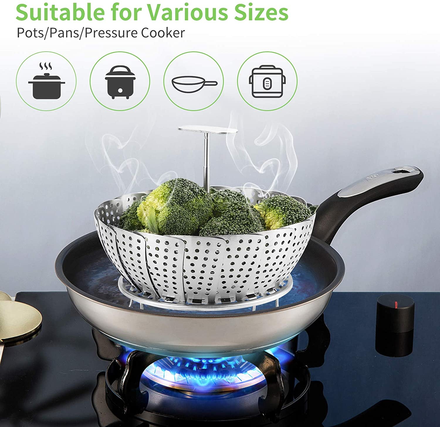  Steam Basket,304 Stainless Steel Steamer Pot Large Capacity  Stackable Round Steaming Dish Food Steamer with Handle for Vegetables  Seafood: Home & Kitchen