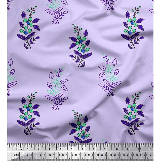 Soimoi Poly Georgette Fabric Leaves & Floral Block Print Fabric by Yard 42 Inch Wide