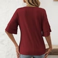 thumbnail image 4 of Uaswgudfs Women's Casual V Neck Flounce Short Sleeve Shirts Knit Loose Tunic Tops Blouses, 4 of 6