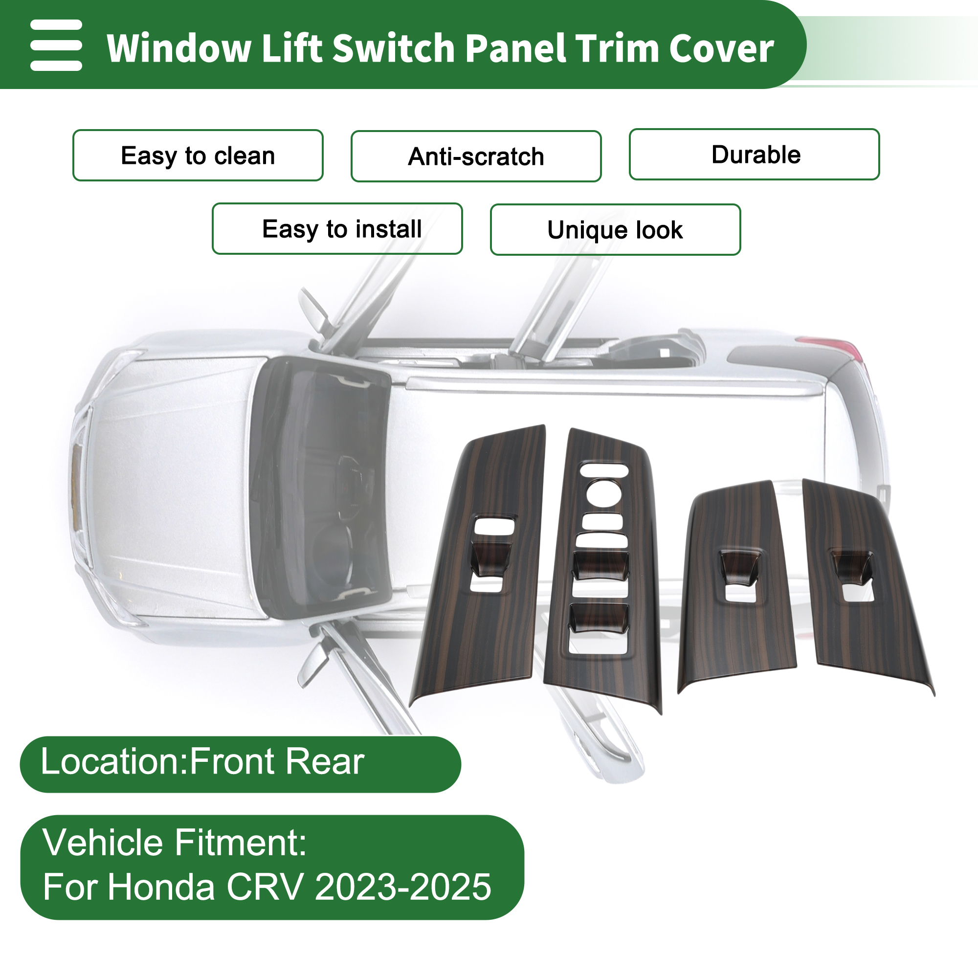 Unique Bargains Window Lift Switch Panel Trim Cover for Honda CRV 2023-2025 Front Rear Car Door Window Control Button Interior Accessories Wood Grain Color