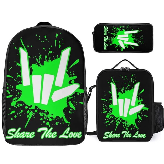Share The Love Backpacks 3pcs Set Laptop Bag Casual Daypack Lunch Bag Pencil Case Travel Hiking Work