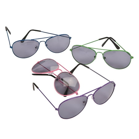 Fun Express - Metal Bright Color Aviator Sunglasses - Apparel Accessories - Eyewear - Sunglasses - 12 Pieces
