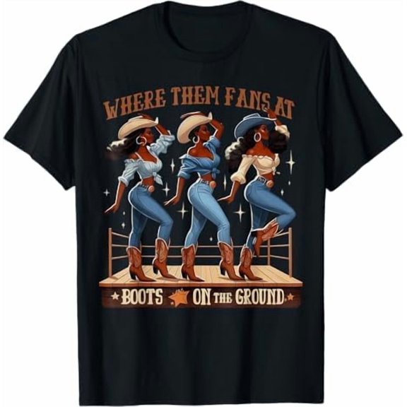 Greenink Where Them Fans at Boots On The Ground Western Cowgirl Linedance T-Shirt Pure Cotton Crewneck Tee Shirts for Women Men