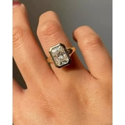 SAMAYA 2Ct Radiant VVS1 Moissanite Solitaire Bezel Set Engagement Ring 14K Gold Plated