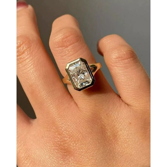 2Ct Radiant VVS1 Moissanite Solitaire Bezel Set Engagement Ring 14K Gold Plated