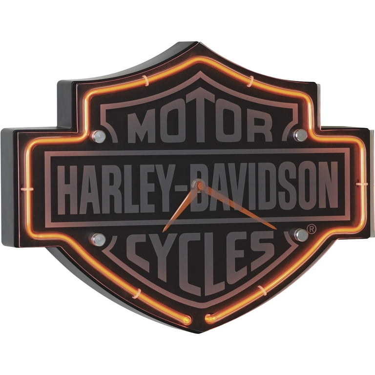 Harley-Davidson Etched Bar & Shield Shaped Neon Clock, Orange Neon