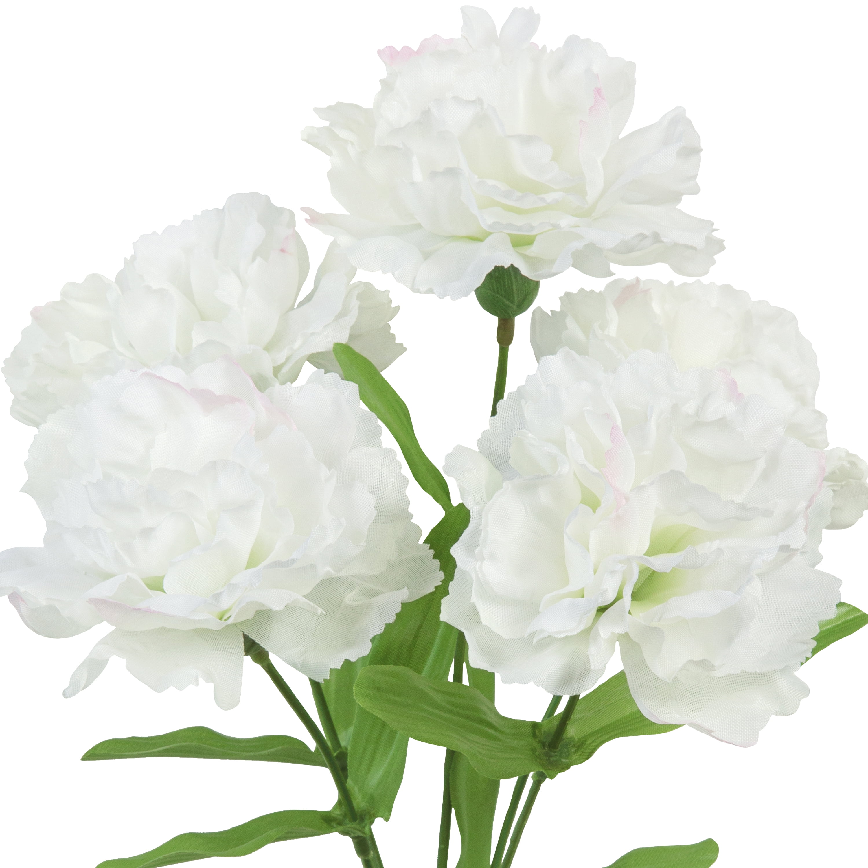 (4 pack) 13-inch Artificial Silk White 5 Heads Carnation Flowers Pick, for Indoor Use, by Mainstays