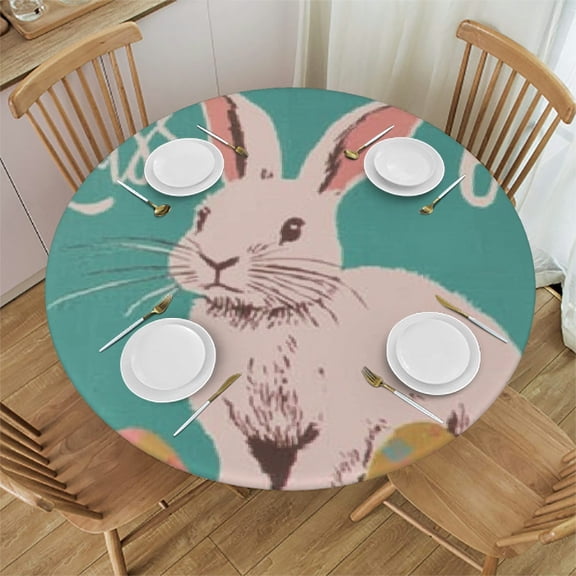 BCIIG Bunny Easter Round Tablecloth with Elastic Edge, Stain-Resistant and Washable, Ideal for Indoor and Outdoor Events, Home Decor 31"-35