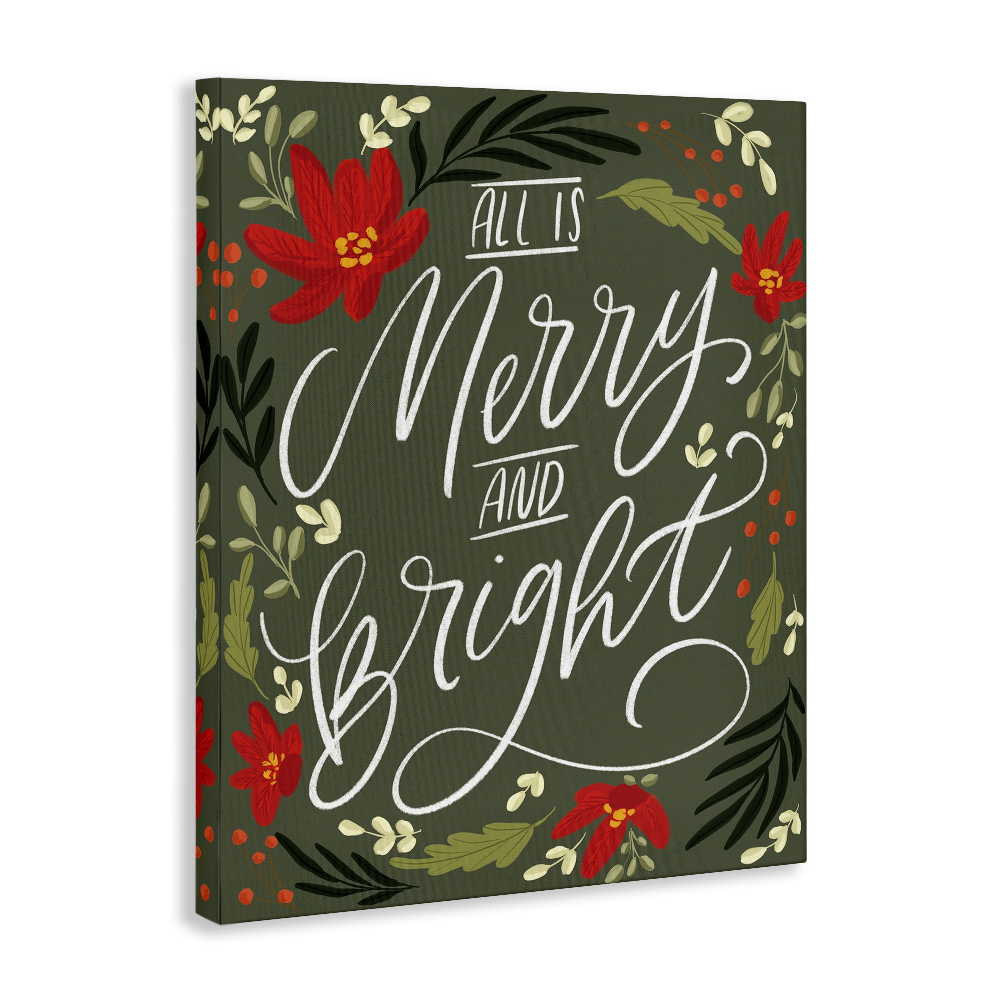 Stupell Industries Floral Merry and Bright Holiday Painting Gallery Wrapped Canvas Art Prints Wall Art, 24 x 30