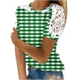 thumbnail image 1 of Camisas de Manga Corta para las Mujeres Impresión Cuello Redondo Suéter Encaje Camisa, Blusa de Verano Casual para las Mujeres, 1 of 5