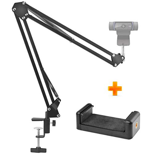 Black Webcam Stand,uunumi 28 Webcam Clamp Mount Adjustable Desktop Suspension Boom Scissor Tripod Stand Built-in 1/4 Screw Flexible Long Arm Swivel Holder for Webcam