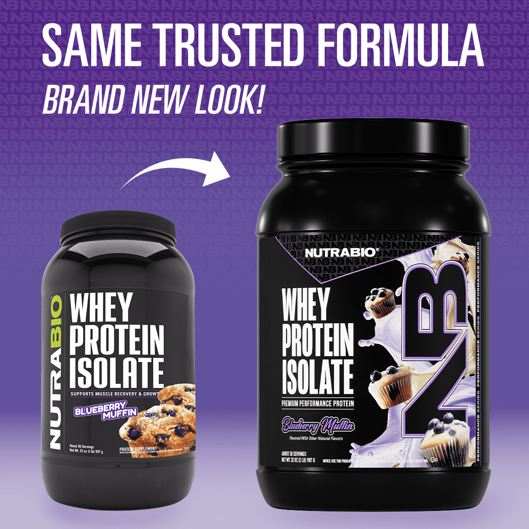 NutraBio Whey Protein Powder Isolate Supplement – 25g of Protein Per Scoop with Complete Amino Acid Profile - Soy and Gluten Free Protein Powder - Zero Fillers and Non-GMO - Blueberry Muffin - 2 Lbs.