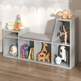 thumbnail image 6 of Grey Kids Bookshelf with Reading Nook,5-Cubby Nursery Bookcase with Seat Cushion Wooden Toy Storage Organizer Corner Bench for Playroom,Bedroom,Living Room, 6 of 8
