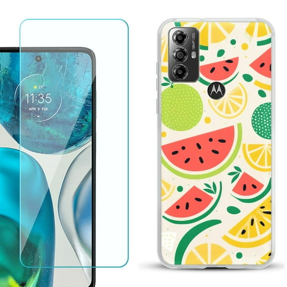 OneToughShield ® for Motorola Moto G Play 2023 Shockproof Fashion Phone Case, with Tempered Glass Screen Protector - Watermelon Mix