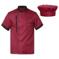 thumbnail image 1 of Linjinx Unisex Men Professional Chef Coat Short Sleeves Chef Jacket with Chef Hat Set Kitchen Uniform D03 XL, 1 of 7