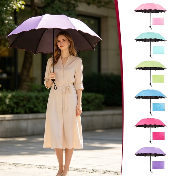 ufehgfjh Outdoor Umbrella Umbrella Travel Size 8 Ribs Manual Open Sun Umbrella Water Activated Flower Black Coated Protection Folding Parasol 6 Colors Portable Rain Sun Umbrella for Outdoor Travel