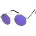 thumbnail image 2 of sunglassLA Unisex Lennon Full Metal Double Bridge iridescent Mirrored Lens Round Sunglasses (Silver / Ice) - 49mm, 2 of 4
