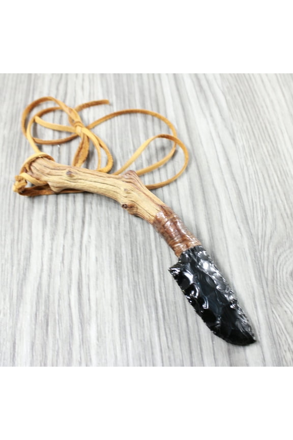 Ghost Wood Handle Obsidian Blade Knife Necklace #584-1 Mountain Man Necklace