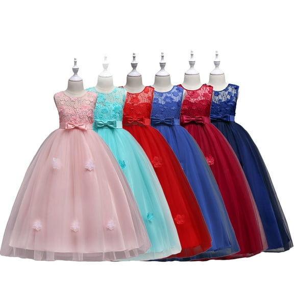 Godderr Kids Girls Flower Princess Dress Sleeveless Wedding Flower Girls Dresses 4-16Y Teen Wedding Bridesmaid Tulle Puffy Skirt Little Girls Birthday Party Pageant Gown Floor Length