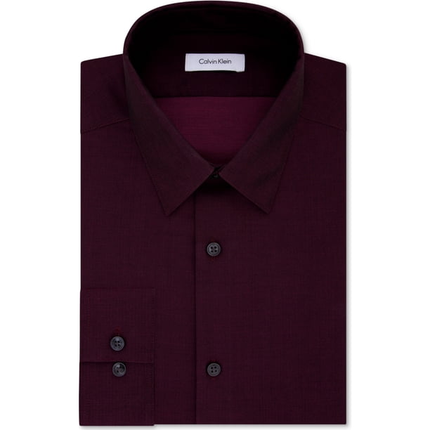 Calvin Klein - Camisa de vestir con botones para hombre, ajuste delgado, color rojo, cuello de 15.5 pulgadas, manga de 32 a 33 pulgadas