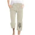 thumbnail image 2 of Simua Linen Capris for Women Elastic Waist Summer Loose Wide Leg Trousers, 2 of 4