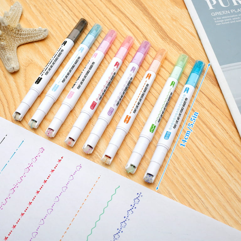 Butory Colored Curve Pens Dual Tip Markers with 6 Different Curve Shapes & 8 Colors Fine Lines for Teenage Kids Writing Journaling Drawing Scrapbook