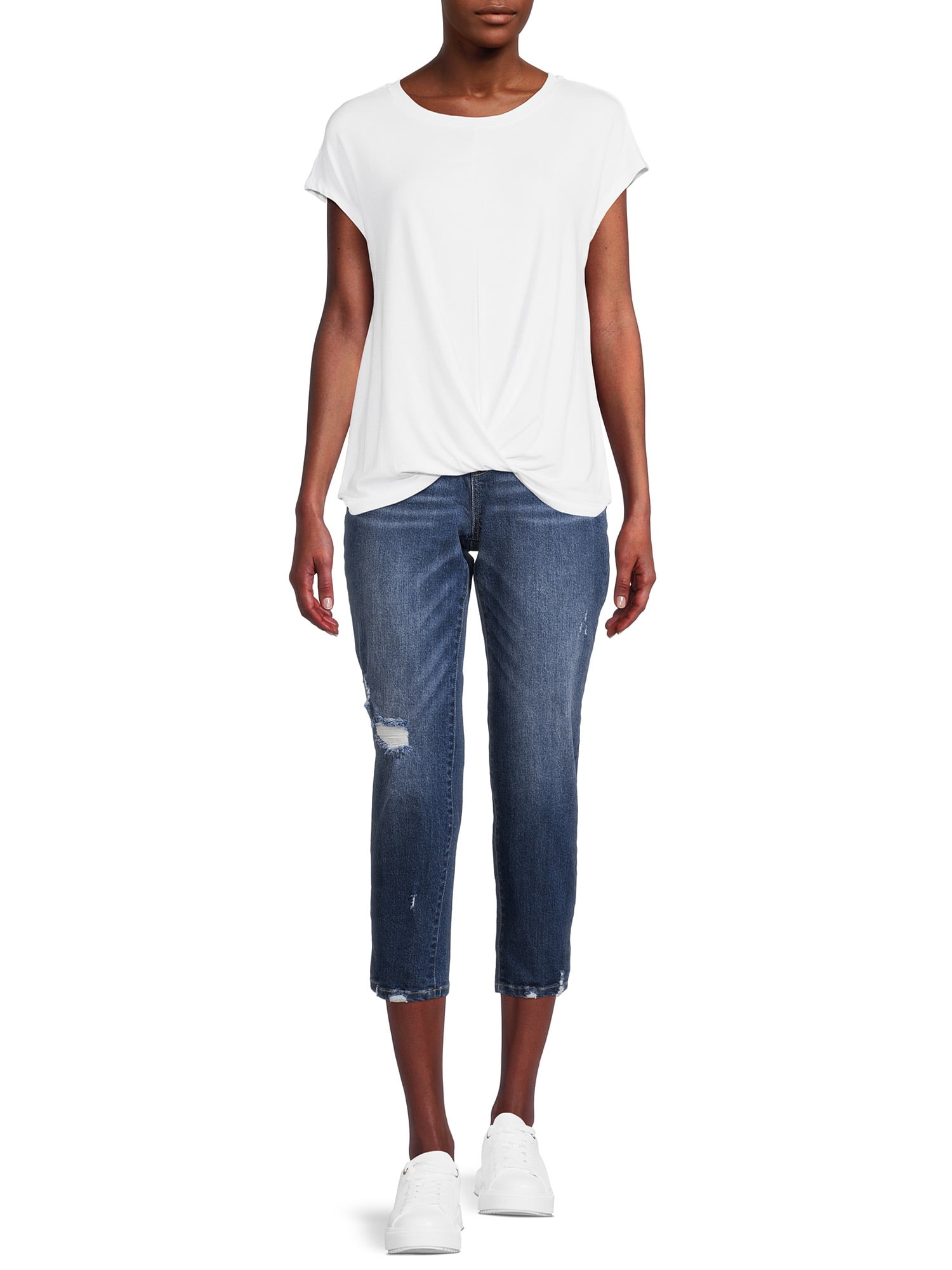 Time And Tru Women's Twist Front Top with Short Sleeves