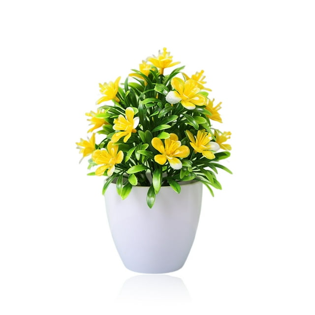 Plantas Artificiales Bearachild Bonsai de Flores en Maceta Falsa Amarillo