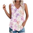 thumbnail image 2 of Simua Summer Tank Top for Women, Ladies Floral Printed V-neck Sleeveless Hollow Out Loose Flowy Top, Size S-3XL, 2 of 6
