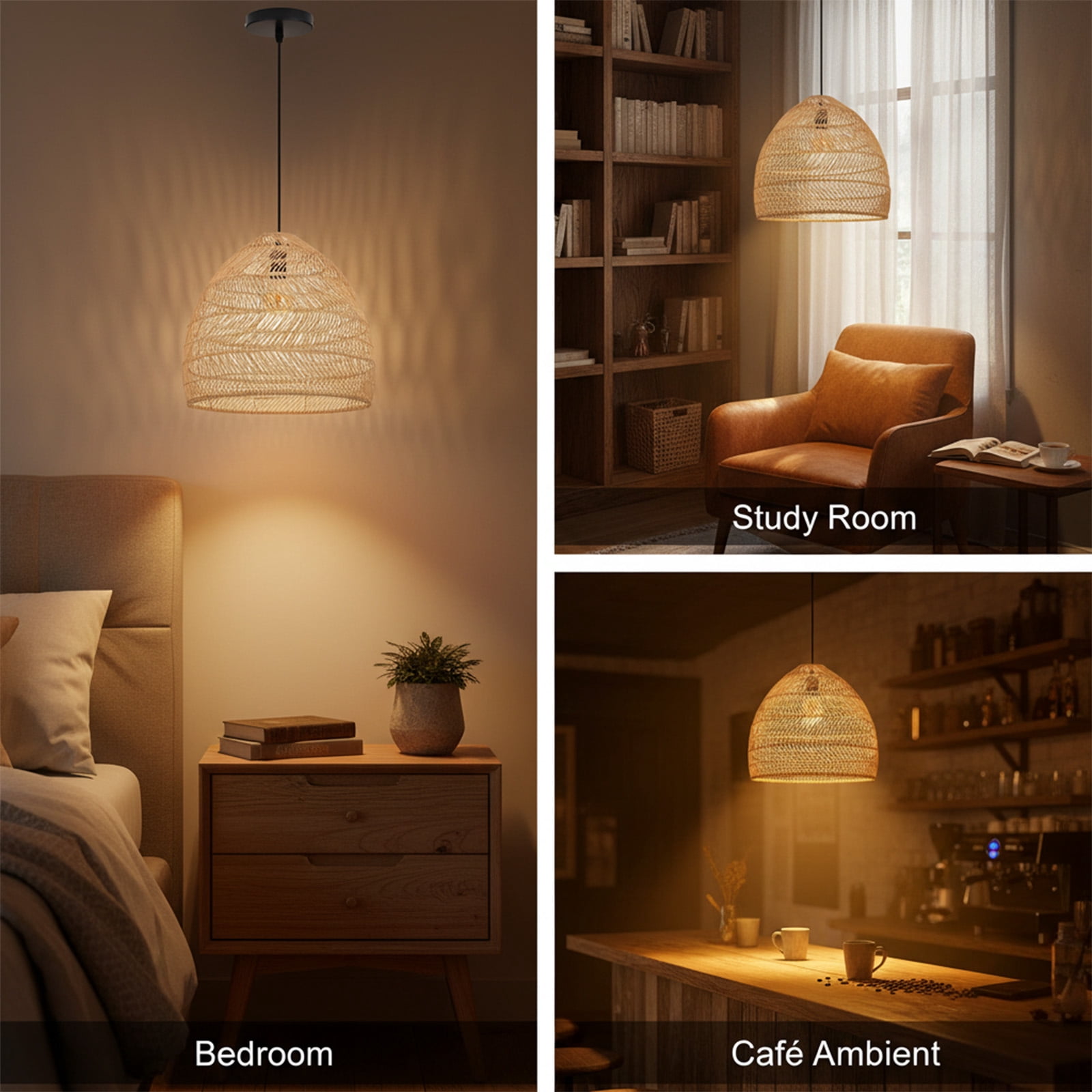 Hollymoon Bohemian Rattan Lighting Fixture Wicker Hanging Pendant Lights