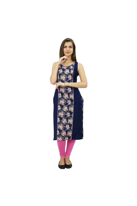 Womens Rayon Tunic Sleeveless Floral Kurti Indian Ethnic Blouse