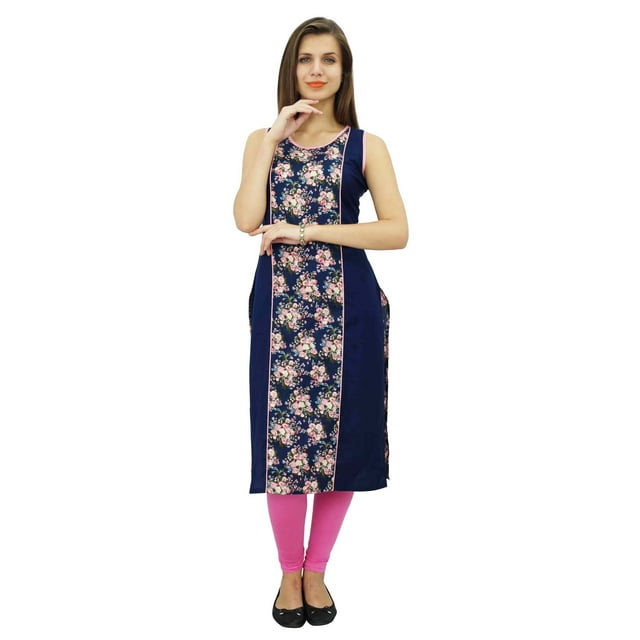 Bimba Tunique Sans Manches en Rayonne pour Femmes, Kurti à Fleurs, Blouse Ethnique Indienne