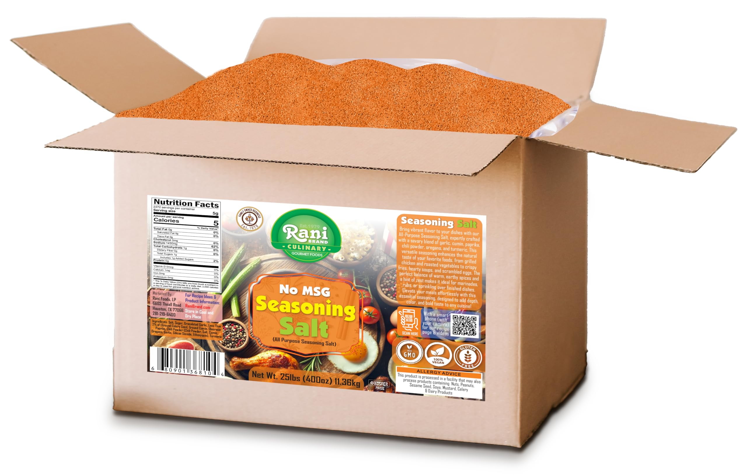 Rani No MSG Seasoning Salt (All Purpose Seasonign Salt) 400oz (25lbs) 11.36kg Bulk Box ~ All Natural | Gluten Friendly | NON-GMO | Kosher | Vegan