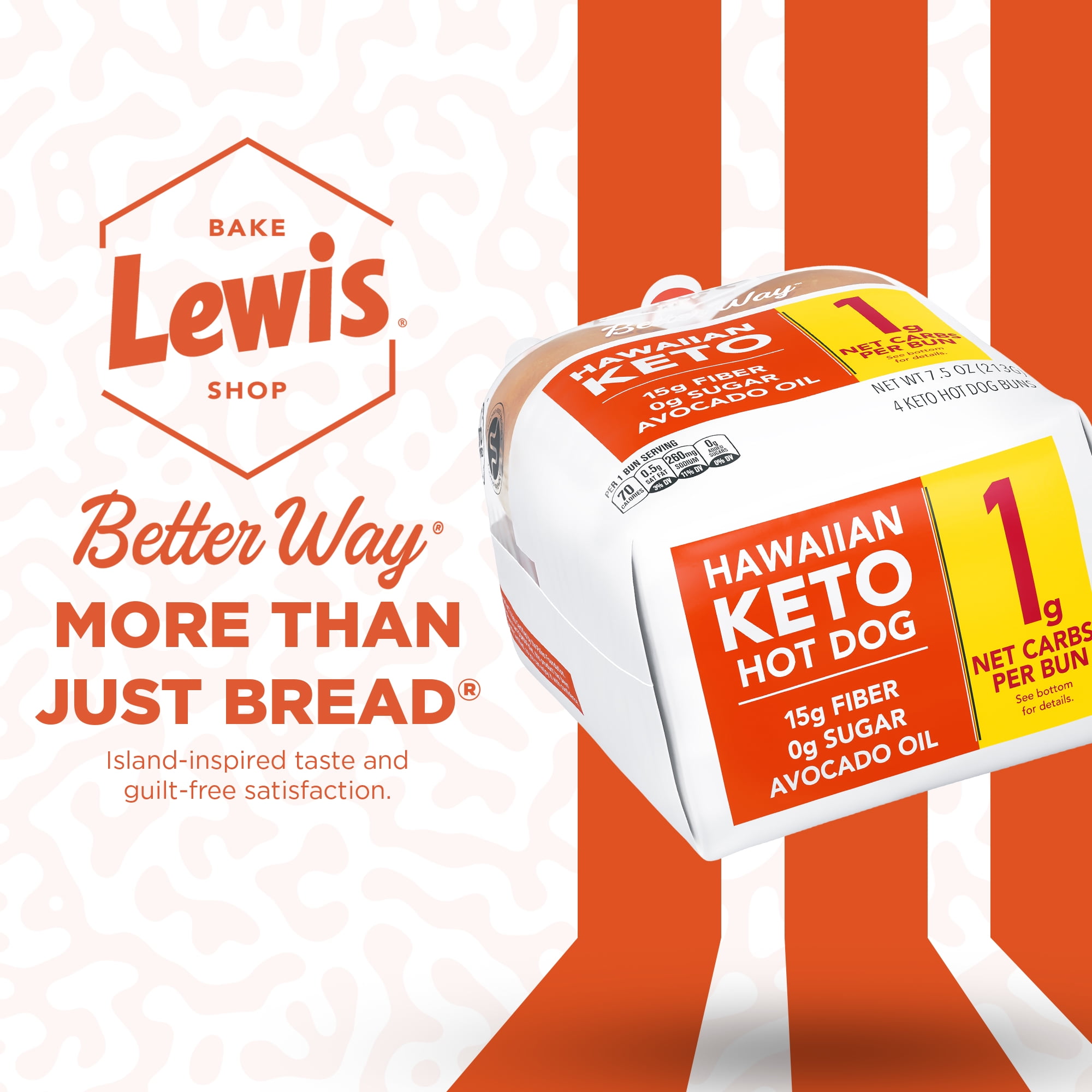 Lewis Bake Shop Better Way Keto Hawaiian Hot Dog Buns, 7.5 oz, 4 Count