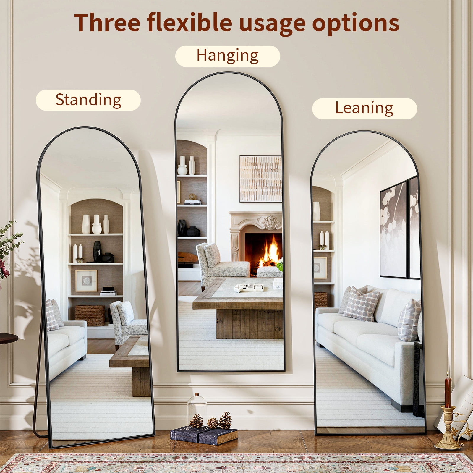 SEETHRUGLIMMER 68"x22.2" Arched Full Length Mirror Wall-Mounted Floor Mirror with Stand, Black