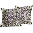 thumbnail image 2 of Black Purple Boho Pillow Covers 16x16 Inch Bohemian Ethnic Carpet Style Vintage Flower Print Decorative Throw Pillows Outdoor Linen Square Cushion Case Farmhouse Decor for Sofa Bed Set of 2, 2 of 6