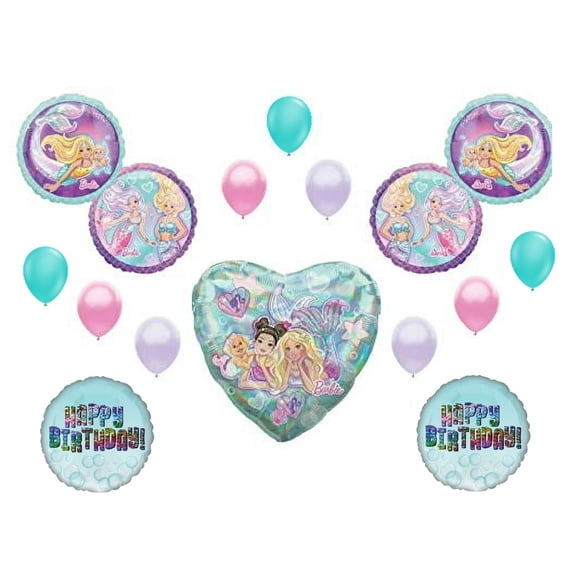 C & S Party Supply Barbie Mermaid Birthday Balloons, Pink/Lavender, 14 Count