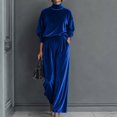 thumbnail image 2 of Women's Plush Velvet 2 Piece Loungewear Outfits Mock Neck Long Sleeve Tops and High Waisted Wide Leg Pants Sets Vintage Casual Tracksuit Blue, 2 of 7