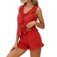 thumbnail image 6 of VONCOS Womens Red Loungewear Set – Soft Cotton Modal 2 Piece Pajama with Lace Trim Sleepwear for Women,Size M, 6 of 7