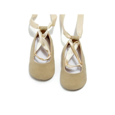 

Eloshman Toddler Girls Ballet Flat Soft Sole Dance Shoes Princess Flats Daily Cute Lace Up Walking Shoe Non-slip Loafers Beige 3C