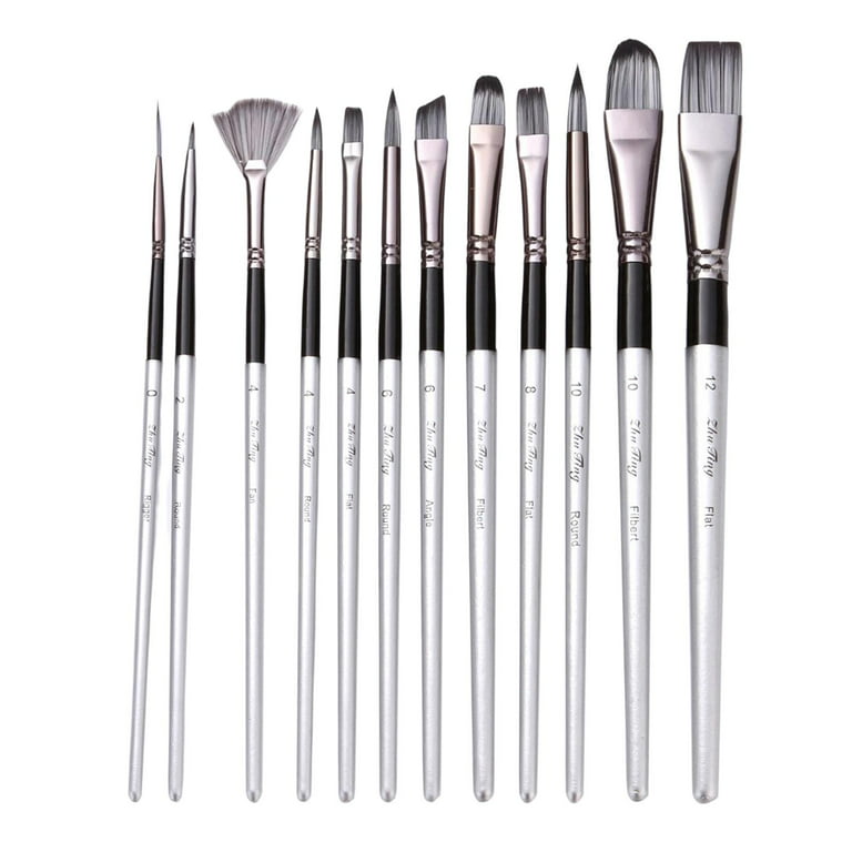 7 Sizes Professional Round Pointed Tip Paint Brushes Mixed Natural
