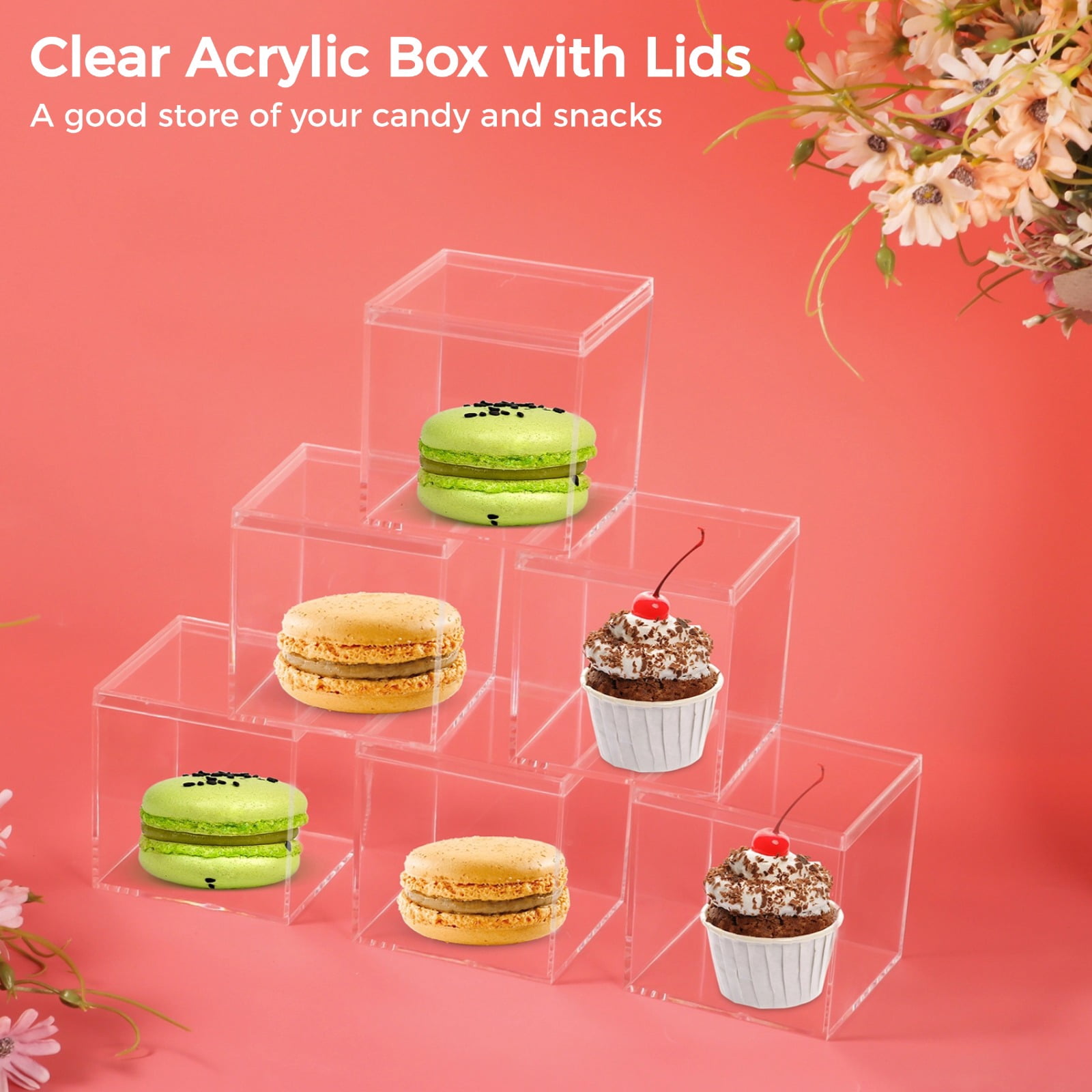 12 Pcs Clear Acrylic Boxes, Small Clear Boxes with Lids, 3×3×3" Plastic Square Cube, Square Display Box, Clear Container Boxes for Candy Pill Earring Jewelry Tiny Beads