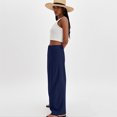 thumbnail image 5 of Wide Leg Linen Pants for Women Tall Spring Linen Palazzo Pants Baggy High Waisted Beach Pant Gauze Lounge Trousers Blue L, 5 of 5