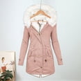 thumbnail image 4 of Lady Coat with Furry Hooded Thick Plush Lined Mid Length Cold-proof Outerwear with Pockets And Drawstring Waist Solid Color Casual Daily Overcoat, 4 of 8