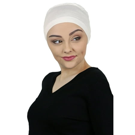 Bamboo Sleep Cap Chemo Headwear Cancer Hat Sleeping Night Beanie Turbans for Women (Cream)