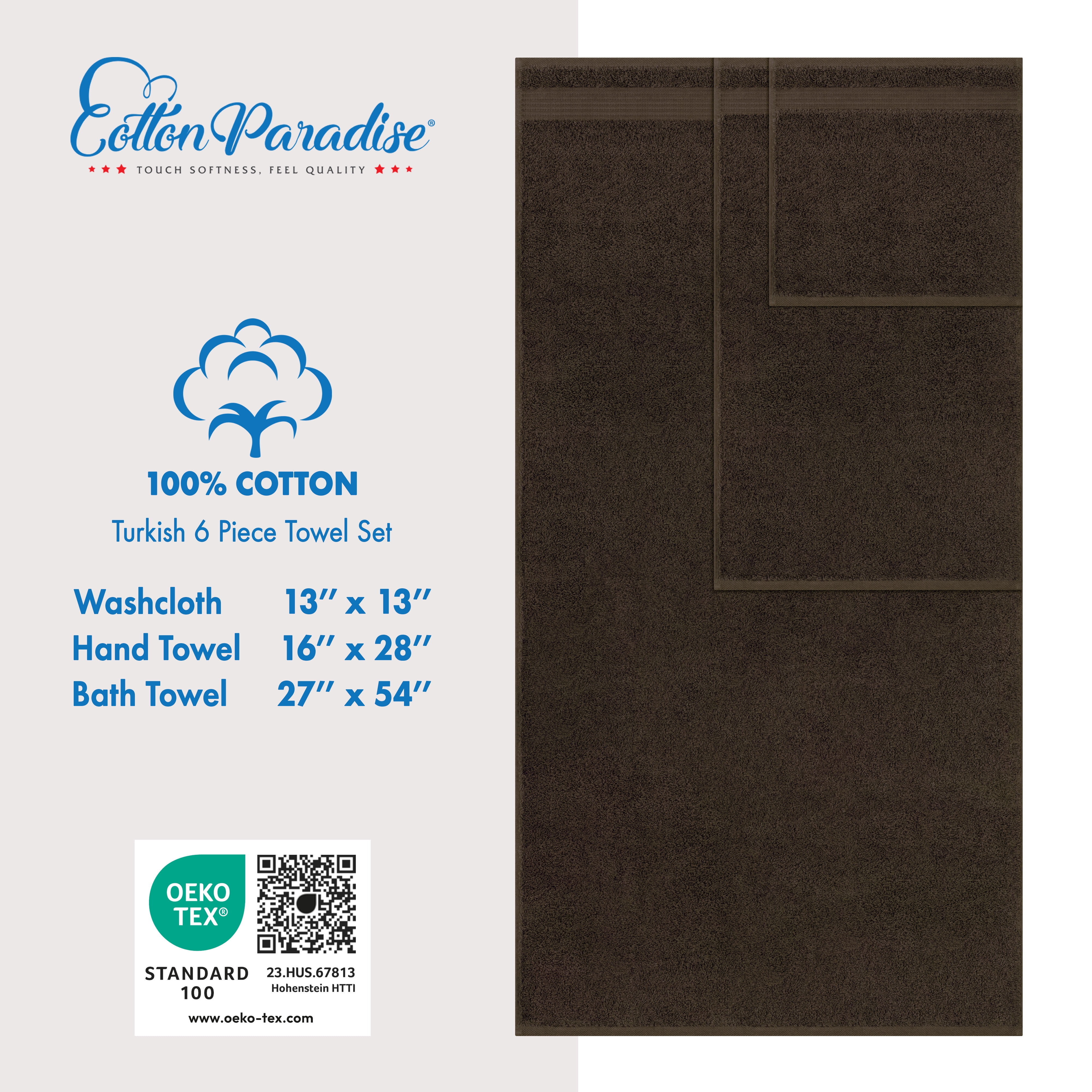 Cotton Paradise 100% Cotton 6 Piece Towel Set, Soft Absorbent Quick Dry Towels for Bathroom, Brown